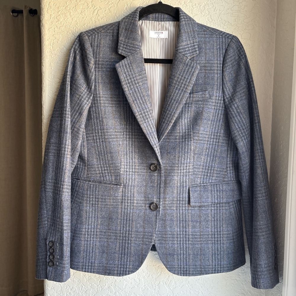 UNTUCKit Women‎ 8 Blazer Plaid Wool Brynn Dark Grey Tailored Jacket Chic Classic